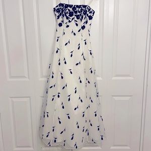 White and black floral ball gown dress